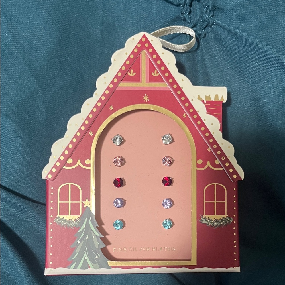 Kohl's Red and Gold House Ornament with Multicolor Earrings
